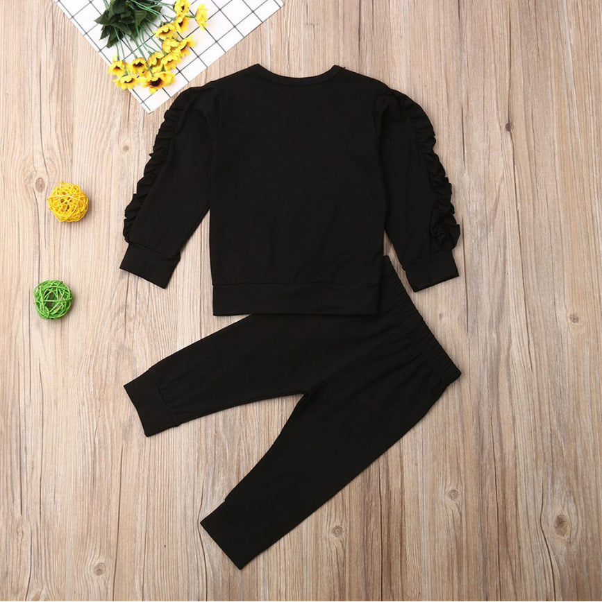 Newborn Baby Boys & Girls Ruffles Jumper – Solid Long Sleeve Sweatshirt & Pants 2-Piece Outfit Set for Fall