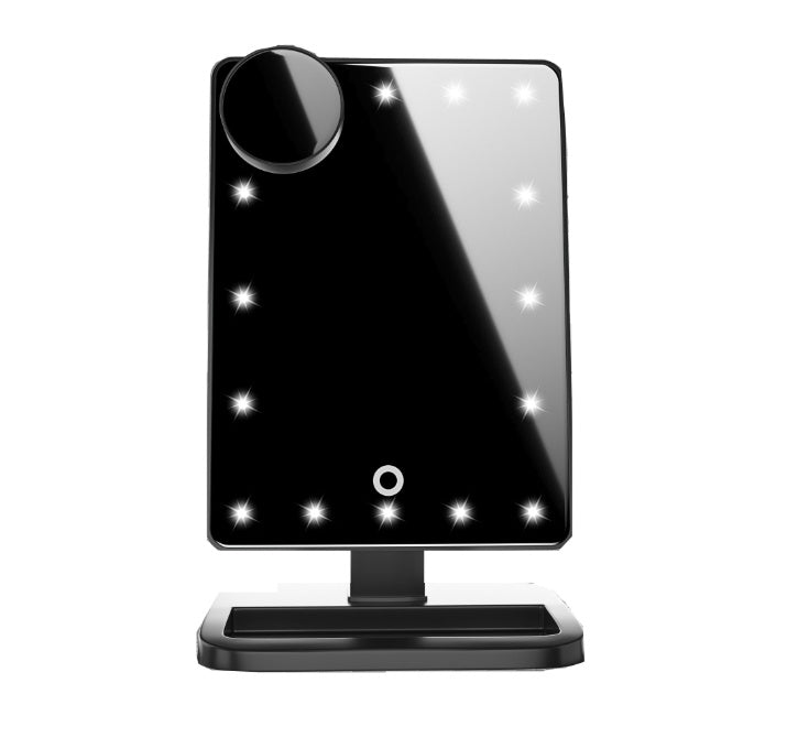 Touch Screen LED Makeup Mirror with Bluetooth Speaker & 10X Magnification – 20 LED Lights for Perfect Beauty Routine