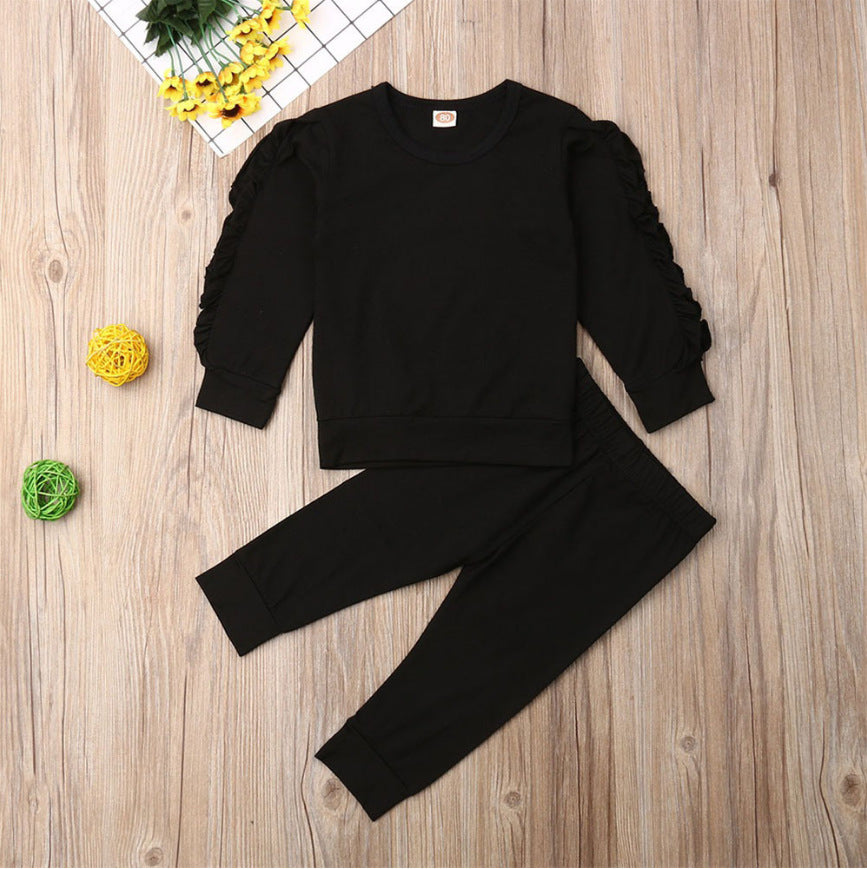 Newborn Baby Boys & Girls Ruffles Jumper – Solid Long Sleeve Sweatshirt & Pants 2-Piece Outfit Set for Fall