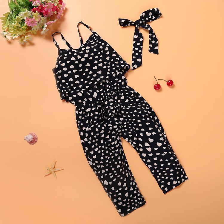 Fashion Summer Kids Girls Clothing Set – Cotton Sleeveless Polka Dot Strap Jumpsuit & Outfits for Children
