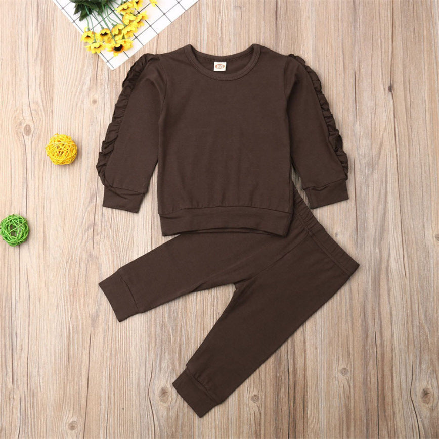 Newborn Baby Boys & Girls Ruffles Jumper – Solid Long Sleeve Sweatshirt & Pants 2-Piece Outfit Set for Fall