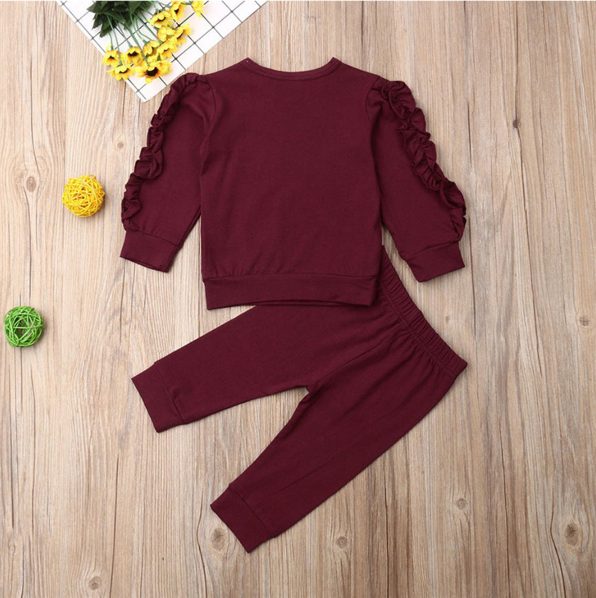 Newborn Baby Boys & Girls Ruffles Jumper – Solid Long Sleeve Sweatshirt & Pants 2-Piece Outfit Set for Fall