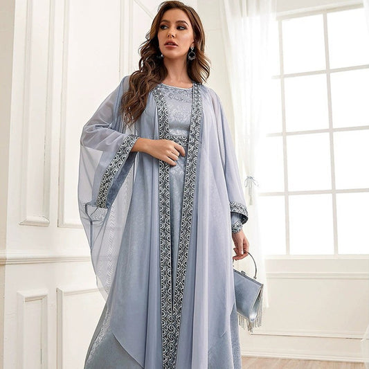 Autumn Muslim Women's Embroidered Abaya Set – Dubai Arab Style with Side Design