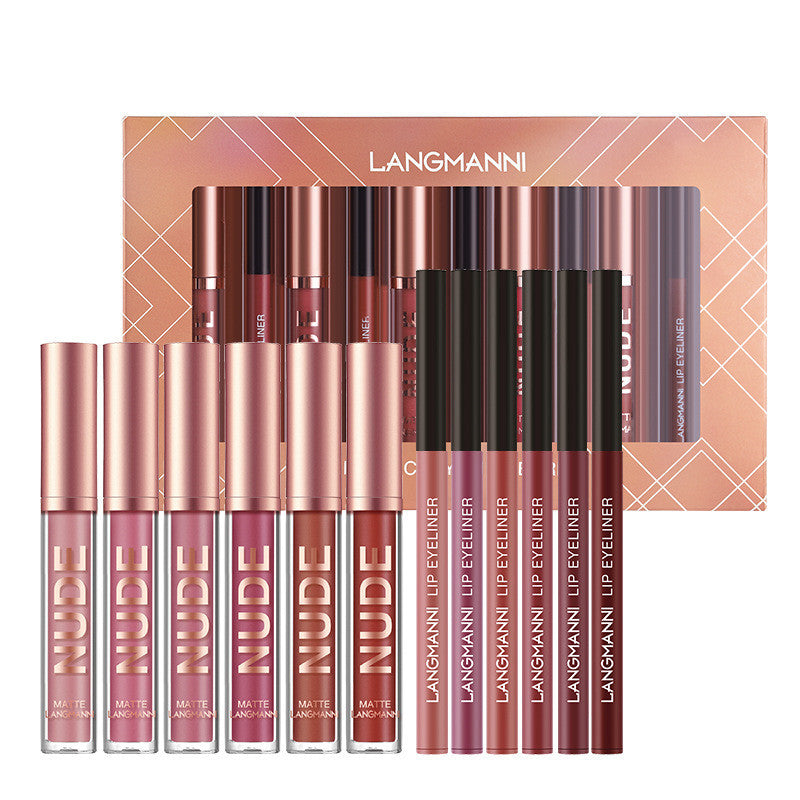 Lip Liner & Lipstick Set – 12 Pcs | 6 Matte Lipsticks + 6 Lip Liners | Waterproof & Long-Lasting | Beauty Gift for Girls