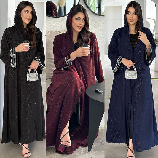 Muslim Women's Modest Abaya Cardigan Robe – Open Front Arab Long Sleeve Dress