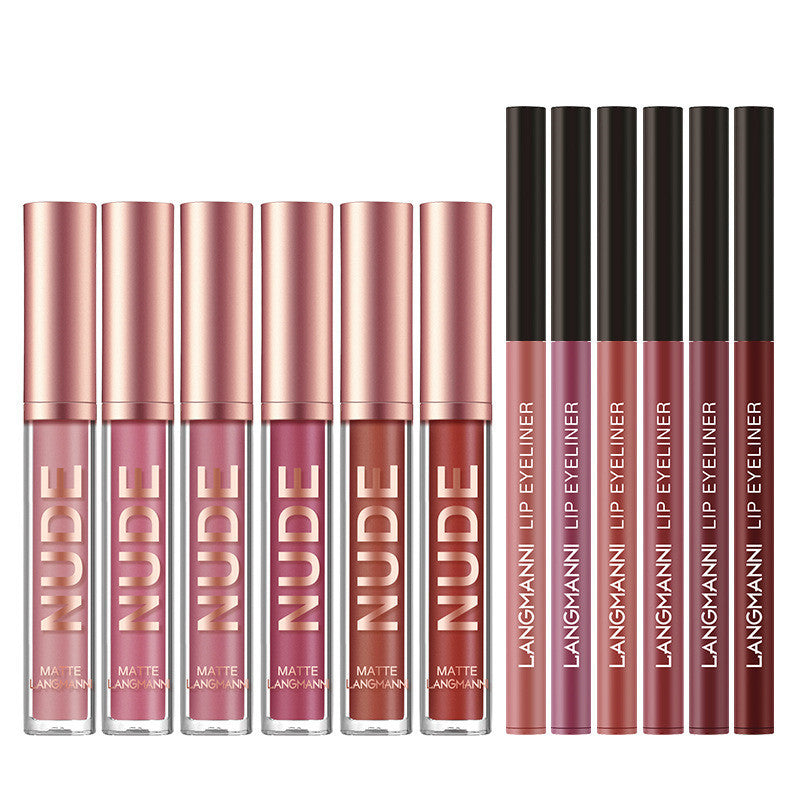 Lip Liner & Lipstick Set – 12 Pcs | 6 Matte Lipsticks + 6 Lip Liners | Waterproof & Long-Lasting | Beauty Gift for Girls