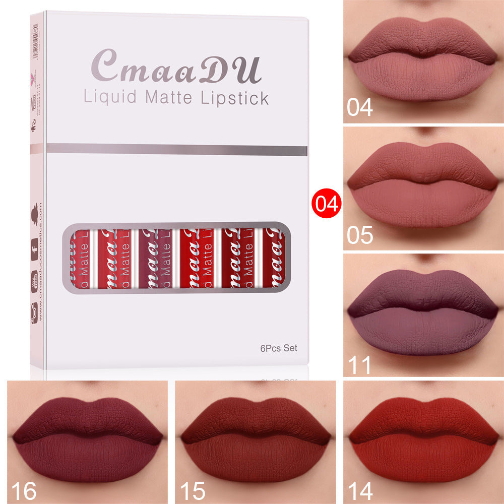 6-Box Set Matte Waterproof Lipstick – Non-Stick, Long-Lasting Lip Gloss