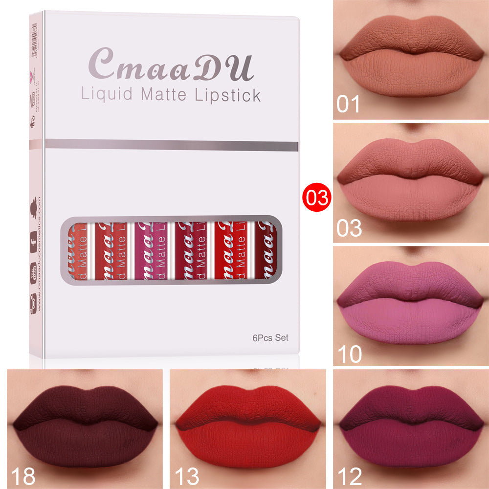 6-Box Set Matte Waterproof Lipstick – Non-Stick, Long-Lasting Lip Gloss
