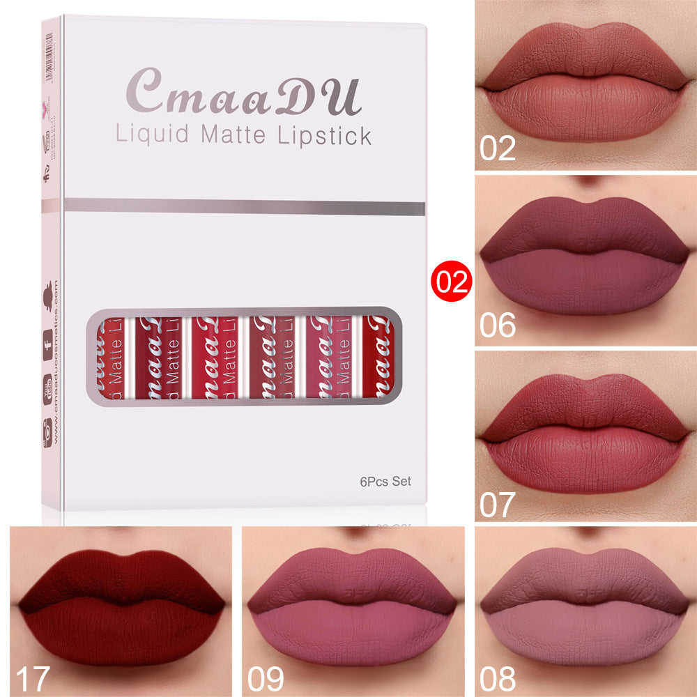6-Box Set Matte Waterproof Lipstick – Non-Stick, Long-Lasting Lip Gloss