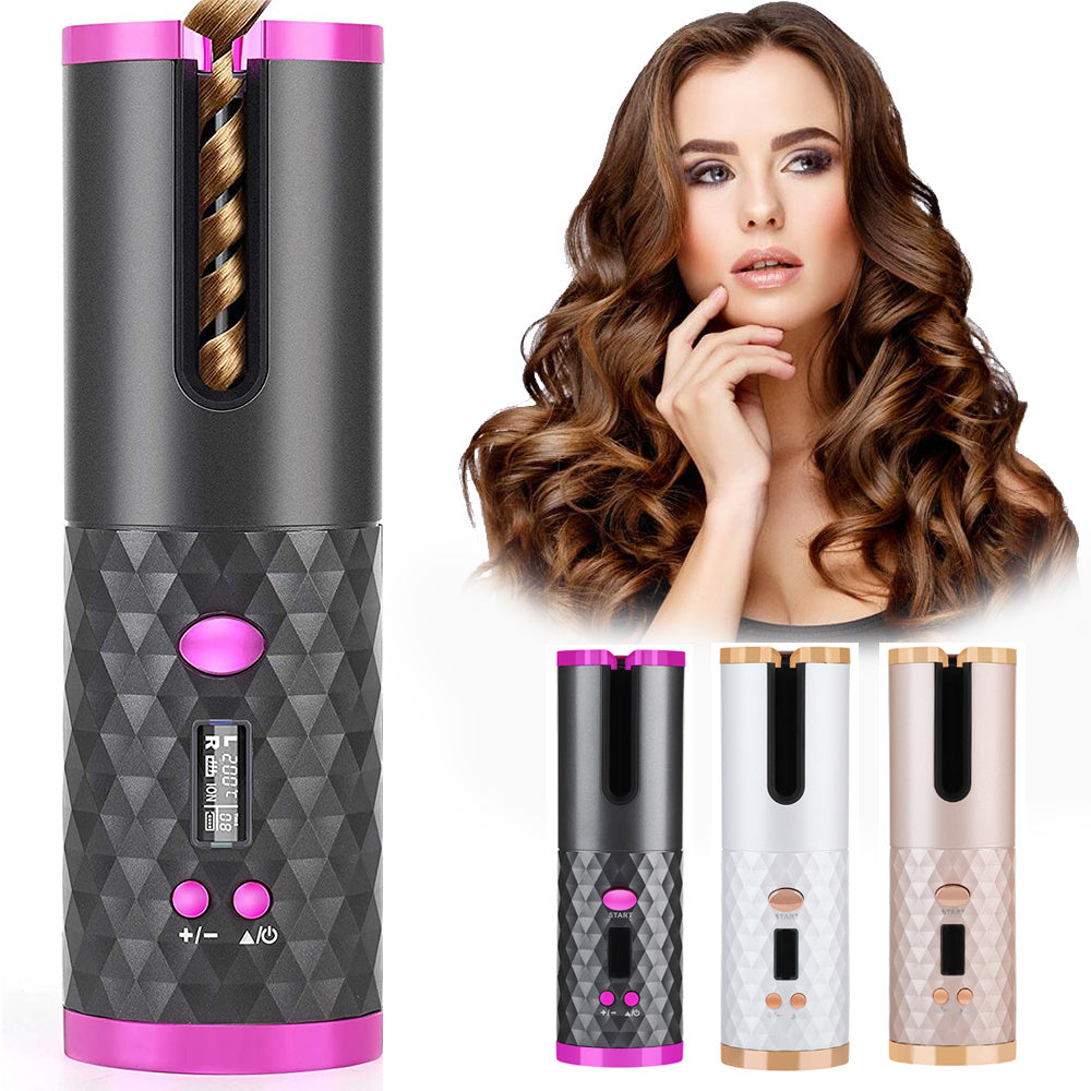 Rechargeable Automatic Hair Curler – Portable LCD Ceramic Rotating Curling Iron