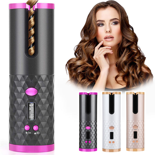 Rechargeable Automatic Hair Curler – Portable LCD Ceramic Rotating Curling Iron