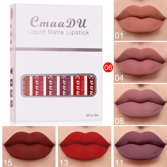 6-Box Set Matte Waterproof Lipstick – Non-Stick, Long-Lasting Lip Gloss