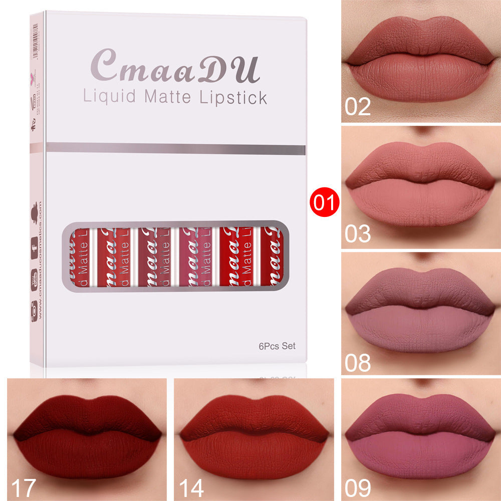 6-Box Set Matte Waterproof Lipstick – Non-Stick, Long-Lasting Lip Gloss