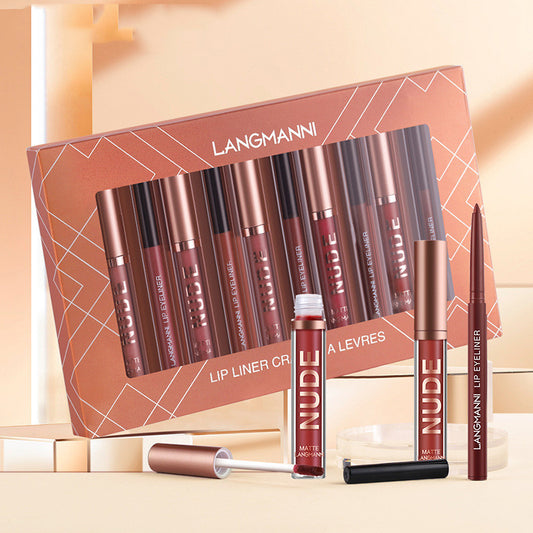 Lip Liner & Lipstick Set – 12 Pcs | 6 Matte Lipsticks + 6 Lip Liners | Waterproof & Long-Lasting | Beauty Gift for Girls